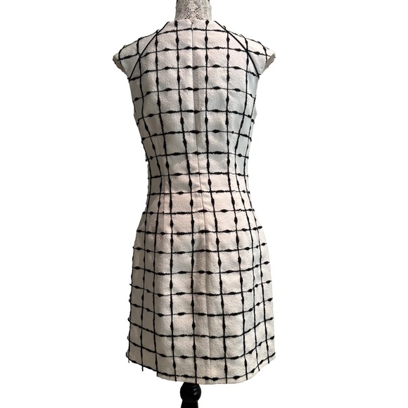 Belle Badgley Mischka Sheath Dress Womens 6 White Black Check Cap Sleeve Office - Picture 5 of 10